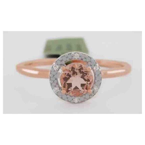 Genuine 0.75 Cts Morganite & Diamonds Ring 10K Rose Gold